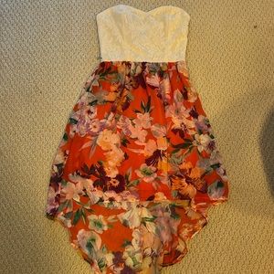 high low strapless dress